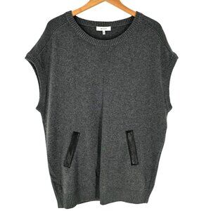 Milly Gray Sweater Vest with Black Leather Accents
